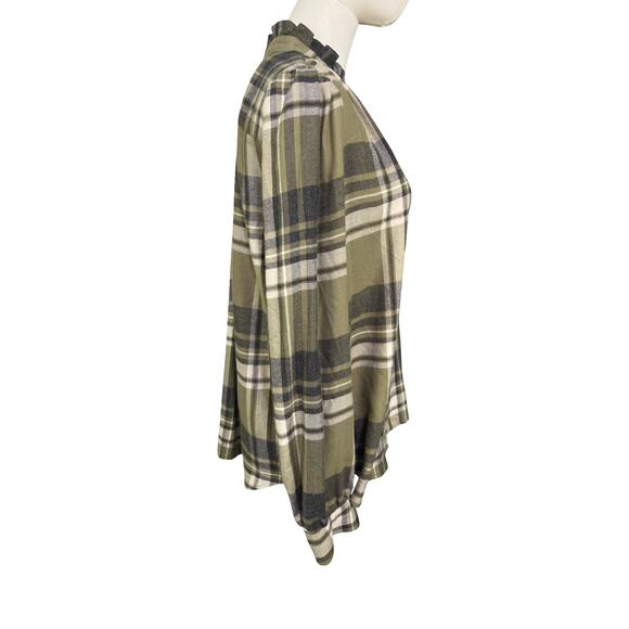 Ann Taylor Weekend Ruffle Collar Green Gray Plaid Soft Flannel Shirt Size M - Picture 4 of 8